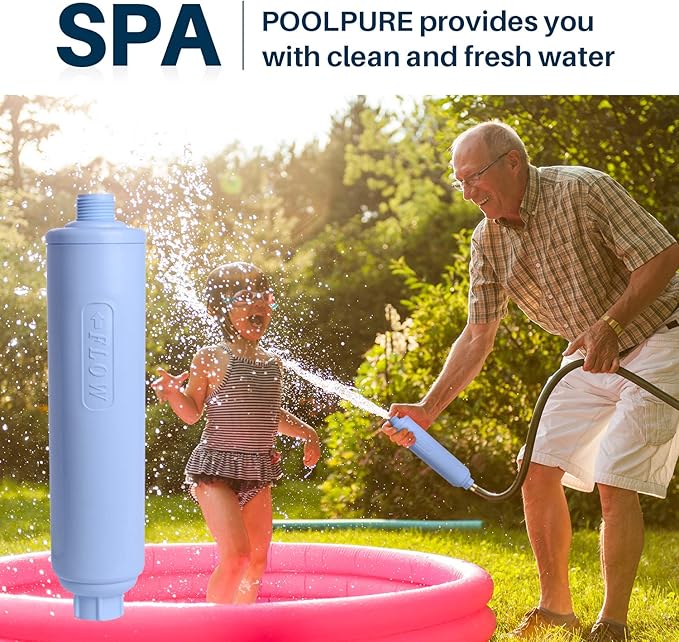 POOLPURE Garden Hose End Pre Filter for Pool, Hot Tub, Spa, Greatly Reduces Chlorine, Heavy Metals, Odor, Fits Any Standard 3/4" Garden Hose Thread, Up to
