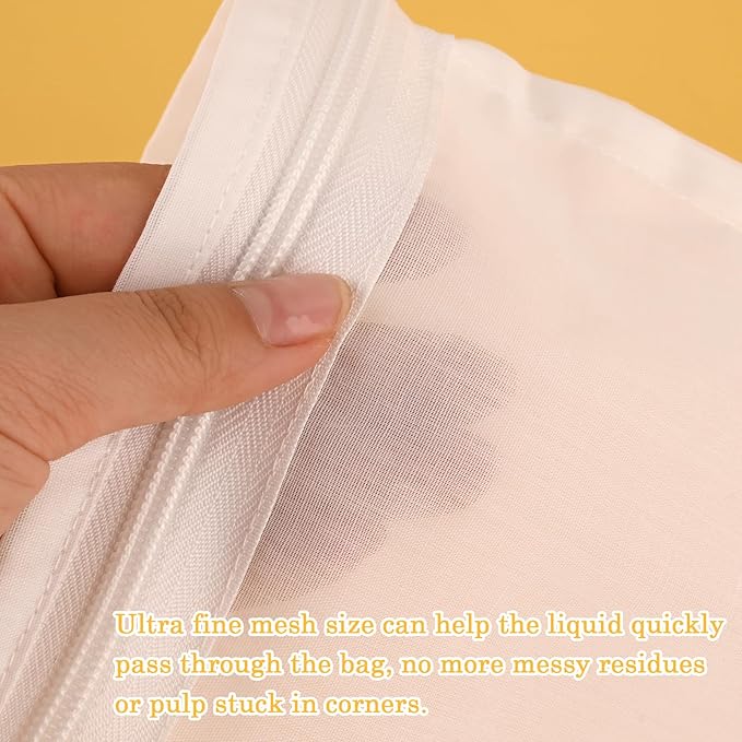 WMKGG Ultra Fine Mesh Strainer Bags,Cheese Cloth Bag for Straining, with Stainless Steel Handle Frame for Juices,Nut Milk,Fresh Cheese,Yogurt (Large Size)(9.15"Wx13.6"D)