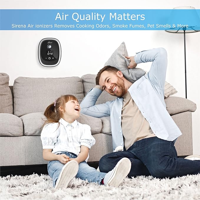 Sirena Air Ionizers for Home Negative Ion Filtration System, Quiet Air Freshener for Bedroom, Kitchen, Removes Odors, Smoke, Dust, Pets, Mini Ionic Air Purifier w/built in Clock and Night Light (1)