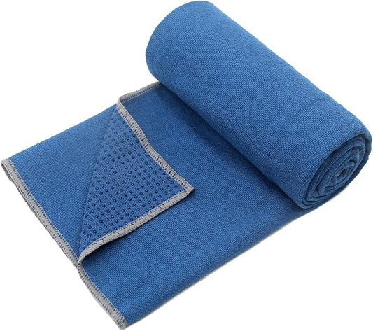Eunzel Yoga Towel,Hot Yoga Mat Towel with Grip Dots Sweat Absorbent Non-Slip for Hot Yoga, Pilates and Workout 24" x72", Steel Blue-FlexoryFit