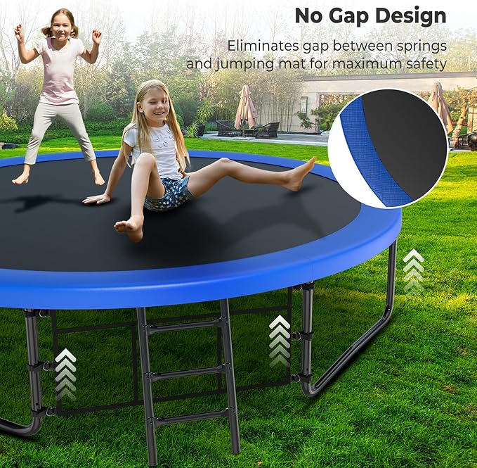 10 12 14 15 16FT Outdoor Trampolines for Kids and Adults, Pumpkin Trampoline with Curved Poles, Recreational Trampoline with Basketball Hoop and Safety Enclosure Net for Kids and Adults-FlexoryFit