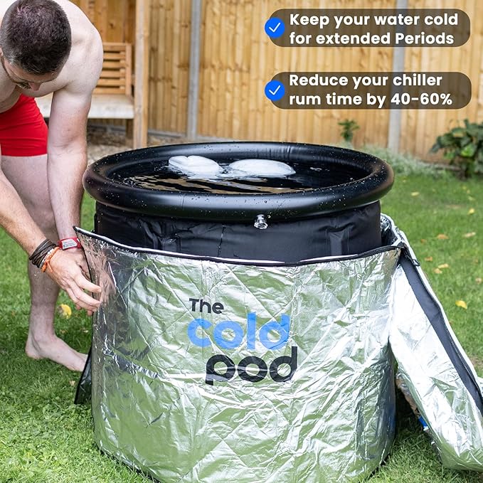 The Cold Pod Insulated Cold Plunge Tub Bundle - 85Gal Ice Bath Round Tubs with Energy Saving Multi-Layer Cover - Chiller Compatible&Silver Reflective