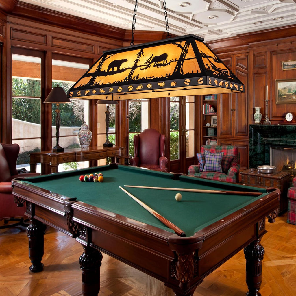 TOCHIC Rustic Pool Table Light, 4 Lights Vintage Billiards Light Fixtures, Tiffany Billiard & Pool Table Lights for Game Room Farmhouse Chandelier Man Cave Club Bar Dining Room Island 48" Inches