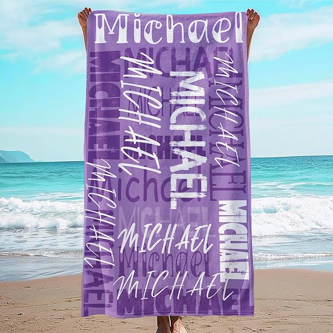 JML Personalized Beach Towel with Name, Custom Beach Towel with Name, Customized Microfiber Pool Towel, Quick Dry & Absorbent Swim Towel for Adult,Anniversary, Birthday, Summer Holiday,Vacation-FlexoryFit