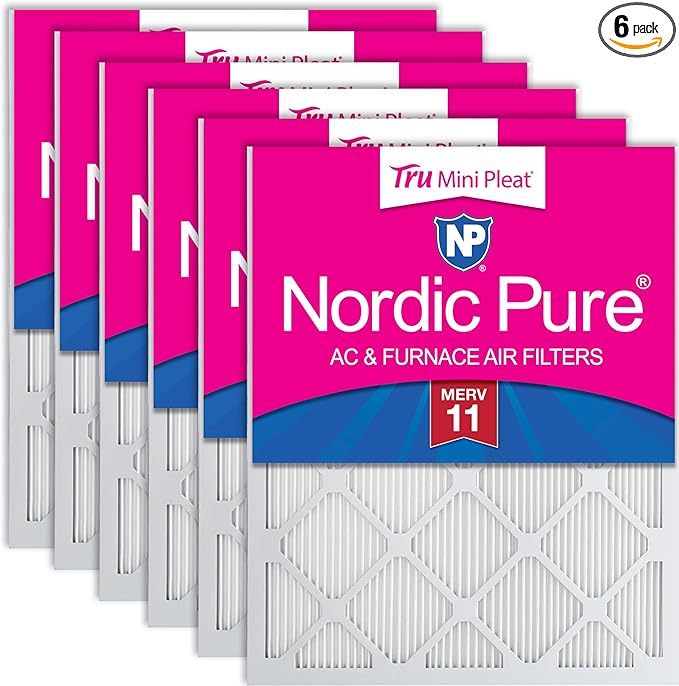 Nordic Pure 18x24x1 (Actual Size: 17 1/2 x 23 1/2 x 3/4) Tru Mini Pleat MERV 11 AC Furnace Air Filters – 2.5X More Media for Extended Durability & Superior Filtration - 6 Pack