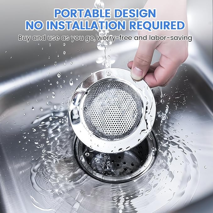 Sink Drain Strainer, Stainless Steel Kitchen Sink Drain Strainer, Dishwasher Safe, Sink Strainer Outer Diameter 4.4 Inch/11.2cm, Inner Diameter 3 Inch/7.6cm, Set of 3 Kitchen Sink Strainer