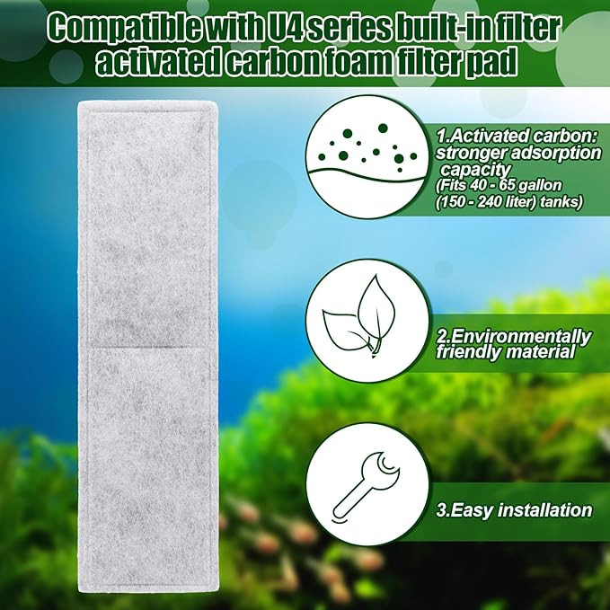 Pangda 8 Pcs Carbon Foam Filter Pads for Compatible with Fluval U4 Range of Internal Filters Replacement Compatible with Fluval U4 Range of Underwater Filter