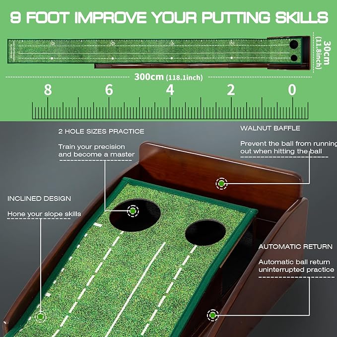 Putting Green Putting matt for Indoors Golf Putting Mat - Indoor Putting with Ball. Putting matt for Golf Practice, Portable and Easy to Clean. Great Gift