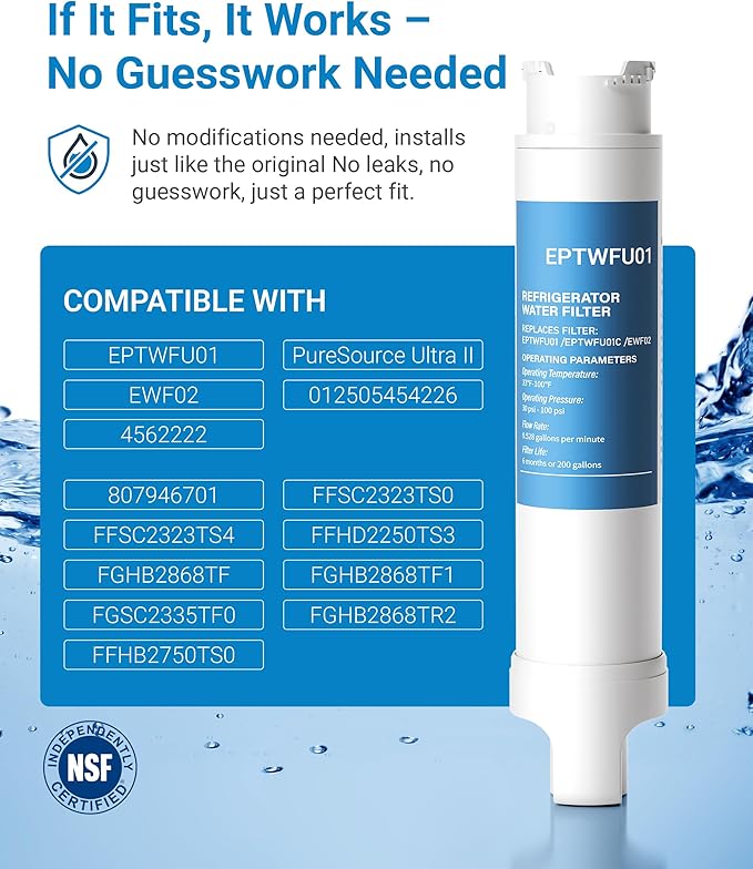 EPTWFU01 Water Replacement, Replacement for Frigidaire EPTWFU01, EWF02, Pure Source Ultra II, 3 Pack