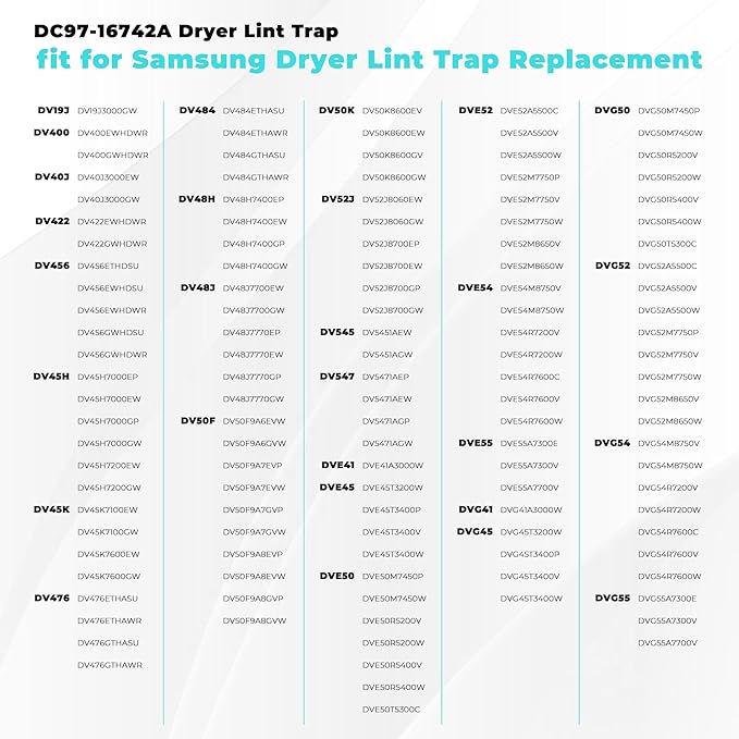 DC97-16742A Lint Trap fit for Samsung Dryer Lint Trap Replacement,Stainless Steel Lint Trap Screen Parts fit for SAMSUNG Dryer DV456ETHDSU/AA DV45H7000EW/A2 DVE50R5200W/A3 DVE50R5400V/A3 prime&swift