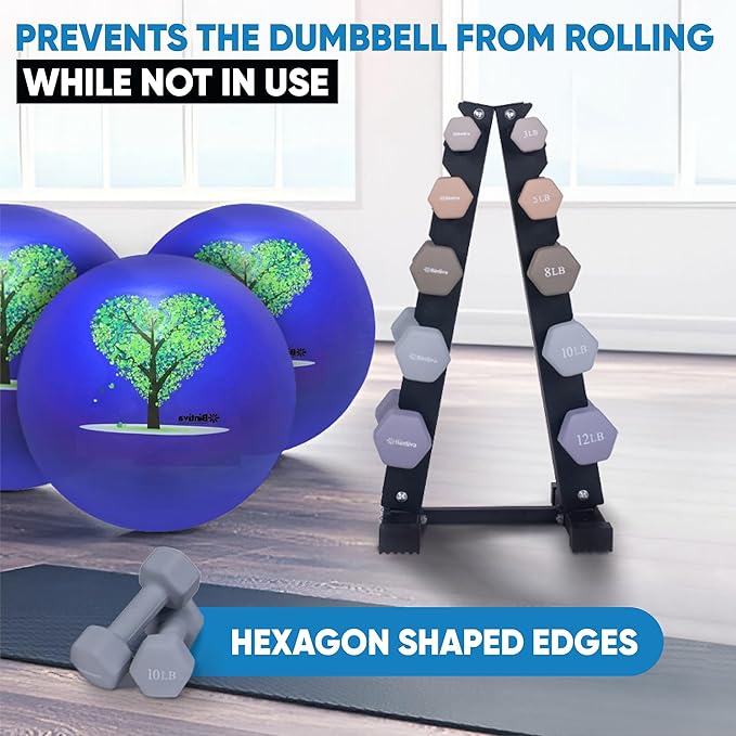 Dumbbell Set with Rack - Neoprene Coated Weights with Stand - Hex Color Coded Dumbell Pairs 1-20 LBs-FlexoryFit