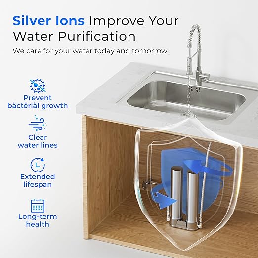 Waterdrop DST Under Sink Water Filter System, Under Sink Water Filtration System, NSF Certified Elements, Reduce Chlorine, PFOA/PFOS, Bad Taste & Odor, Silver Ions Enhanced Filtration, Stainless Steel