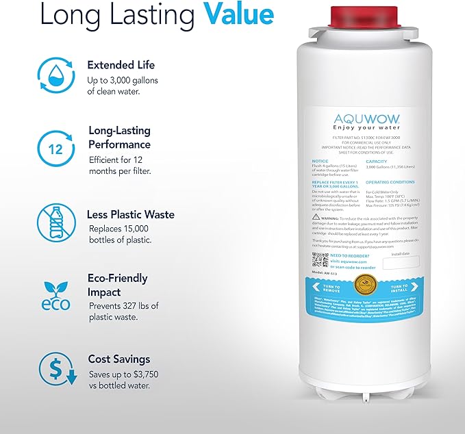 Replacement Water Filter For Premium Filtration – Compatible with Elkay 51300C, 55898C, ERF750, EWF3000 – No Chip, Extended Service Life (3, 9")