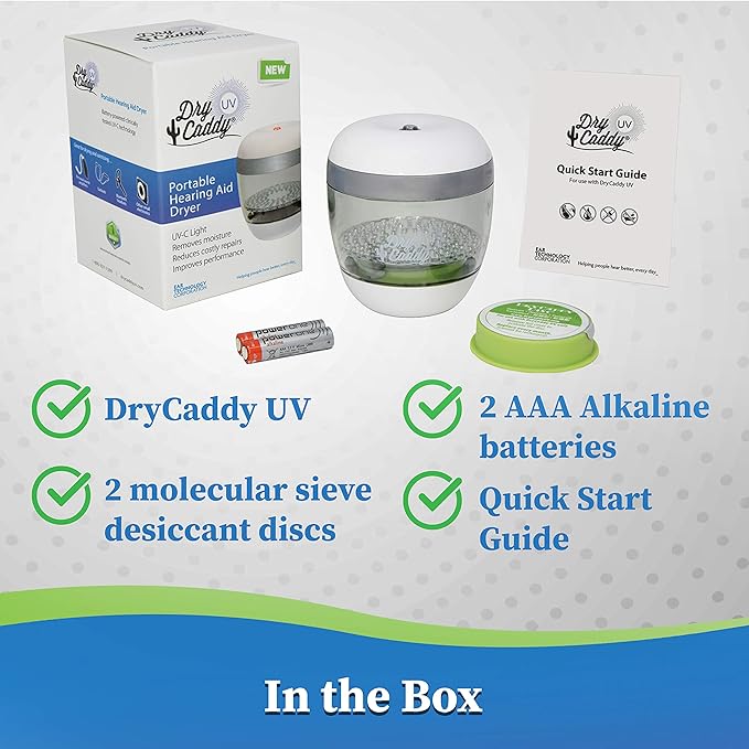 DryCaddy UV by Dry & Store | with Industry-Leading Desiccant to Keep Hearing Aids or Small Electronics Clean and Last Longer