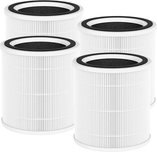 4 Packs AC400 Replacement Filter Compatible with Purivortex AC400 Air Cleaner Purifier, 3-in-1 Main Filters and Activated Carbon Filter, White