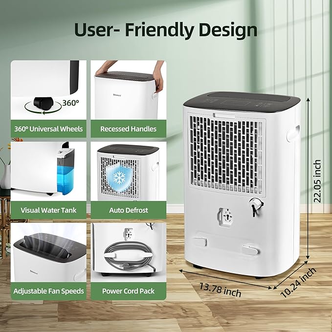 Shinco 86 Pints Dehumidifier for Home and Basements, 5000 Sq.Ft Dehumidifiers with Drain Hose, Auto or Manual Drainage, Auto Defrost, Quietly Remove Moisture, Intelligent Humidity Control, 24HR Timer