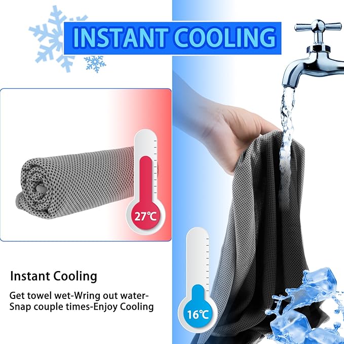Cooling Towels 20 Pack, 40"x 12" Cooling Rags Neck Wraps for Sports with Carrying Pouch, Gym Cooling Neck Towels for Hor Weather, Sweat, Fitness, Travel-FlexoryFit