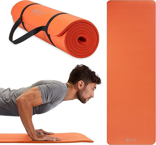 Gaiam Essentials Thick Yoga Mat Fitness & Exercise Mat with Easy-Cinch Yoga Mat Carrier Strap, 72"L x 24"W x 2/5 Inch Thick-FlexoryFit