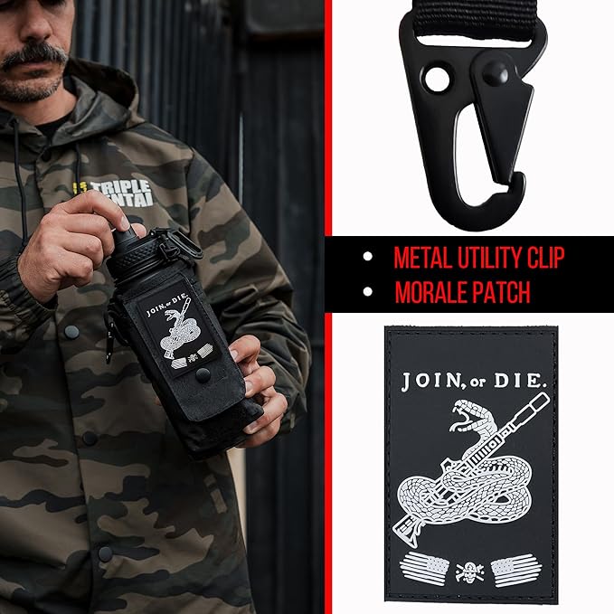 Iron InfideI Battle Bottle Sleeve - 64 oz and 32 oz Water Bottle Sleeve Only for Half Gallon 1L Steel Water Bottle | Rugged Cover with Molle for Versatile Design with Storage for Phone, Wallet & Keys-FlexoryFit