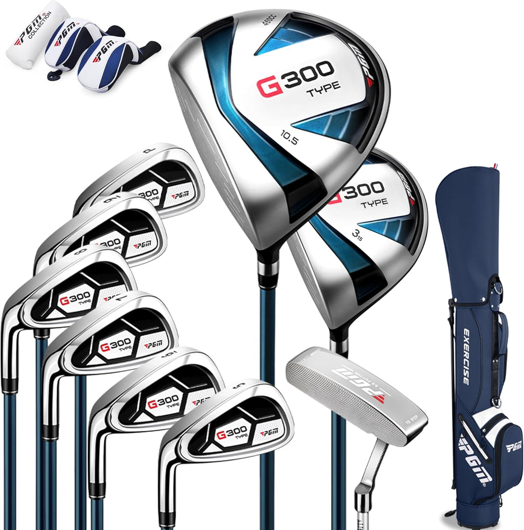 PGM Men's G Type Complete Golf Club Set - Titanium #1 Driver, Draw-Biased Hybrid, High-Strength Iron Set, High Forgiveness Putter, with Stand Bag