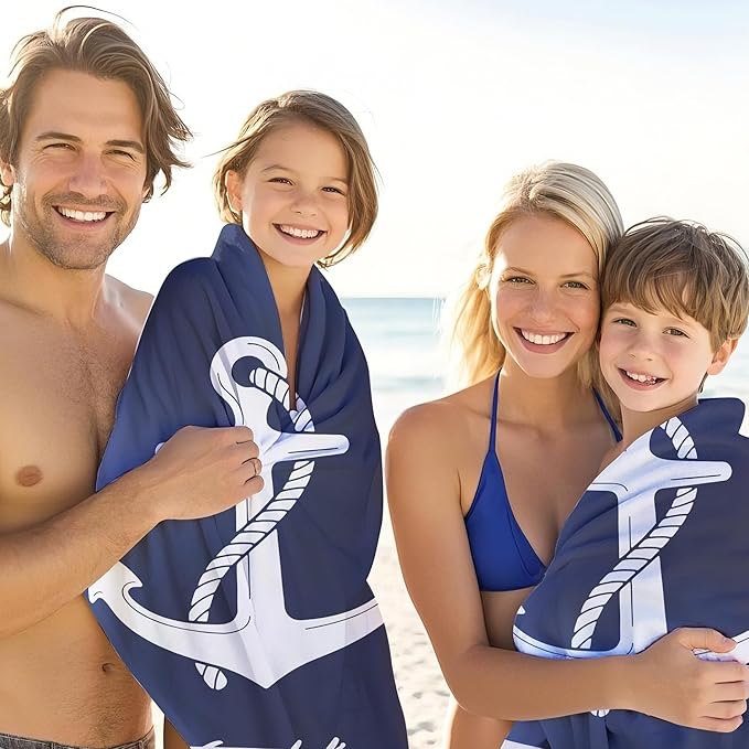 JML Personalized Beach Towel with Name, Custom Anchor Beach Towel, Customized Microfiber Pool Towel, Quick Dry & Absorbent Swim Towel for Adult,Anniversary, Birthday, Summer Holiday,Vacation-FlexoryFit