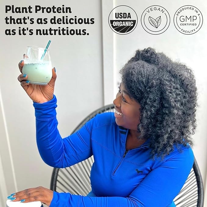 KOS Plant Based Protein Powder, Blueberry Muffin - Organic Pea Protein Superfood with Spirulina and Immune Support Blend. Soy, Gluten, Dairy Free - Vegan Meal Replacement for Women & Men - 15 Servings-FlexoryFit