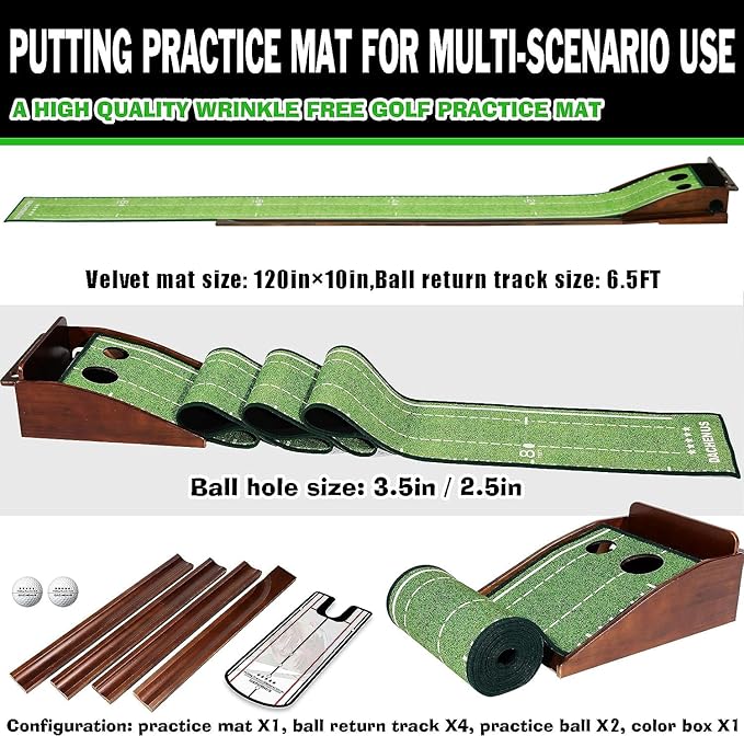 Putting Green Indoor Mat Outdoor Golf Putting Mat with Automatic Ball Return - Ideal for Home, Office, and Outdoor Use