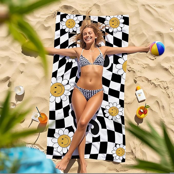 JML Personalized Beach Towel with Name, Custom Flower Beach Towel, Customized Microfiber Pool Towel, Quick Dry & Absorbent Swim Towel for Adult,Mother's Day, Birthday, Summer Holiday,Vacation-FlexoryFit