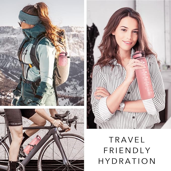 Hyeta 32 oz Water Bottles with Times to Drink and Straw, Motivational Water Bottle with Time Marker, Leakproof, Drinking Sports Water Bottle for Fitness, Gym and Outdoor-FlexoryFit