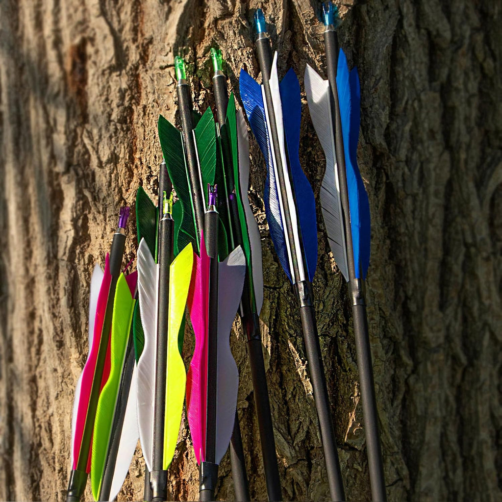 S F 30" Traditional Archery Carbon Feather Arrows 500 Spine Traditional Arrows Long Bows Archery Compound Bow Arrows Arrows for Compound Bow Arrows for recurve Bow（12 Pack）
