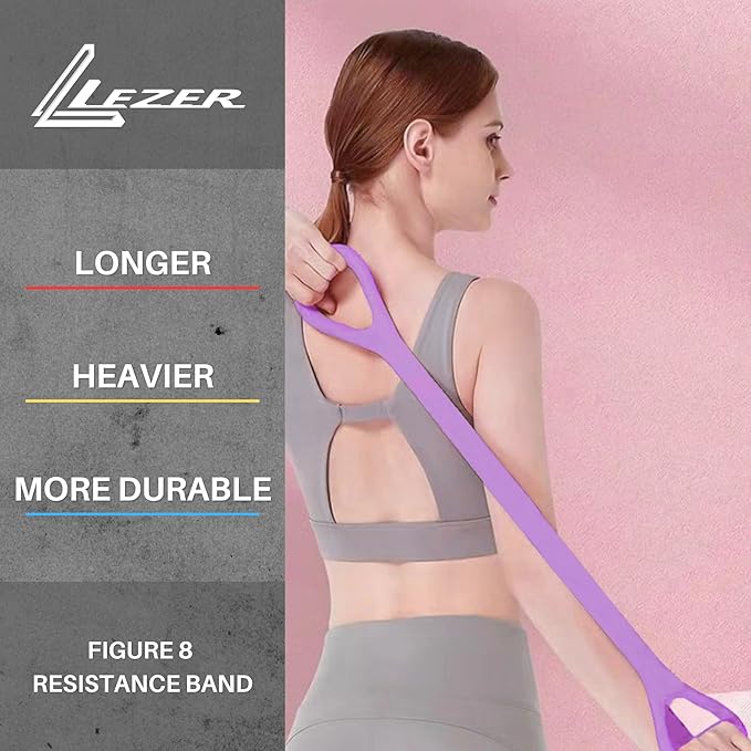 LEZER Figure 8 Resistance Band, Fitness Elastic Rope, Execrise Workout for Arm, Back, Chest and Shoulder, Yoga, Pilates, Stretching, Physical Therapy Equipment-FlexoryFit