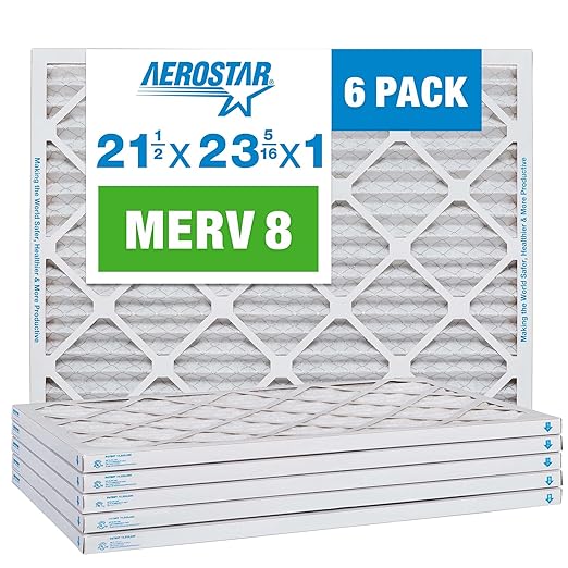 Aerostar 21.5x23.3125x1 MERV 8-6 Count - High Efficiency Pleated HVAC, Furnace & Air Conditioner Filters - Removes Dust, Lint, Mold & Allergy-Causing Pollen