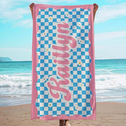 JML Personalized Beach Towel with Name, Custom Flower Beach Towel, Customized Microfiber Pool Towel, Quick Dry & Absorbent Swim Towel for Adult,Mother's Day, Birthday, Summer Holiday,Vacation-FlexoryFit