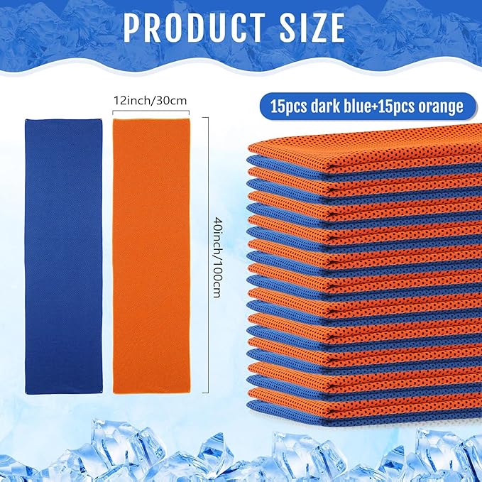 Hosuly 30 Pack Cooling Towels, 40"x12" Ice Breathable Soft Chilly Sweat Rag Microfiber Workout Rags for Gym Cooling Towels for Neck and Face for Yoga Golf Sport Running-FlexoryFit