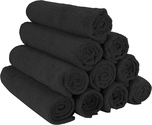 Arkwright Microfiber Gym Towel - Pack of 12 - Super Soft, Quick Dry Workout Sweat Towels, 300 GSM Lightweight & Absorbent for Sports, Working Out, Yoga, and Spa, 16 x 27 in, Black-FlexoryFit