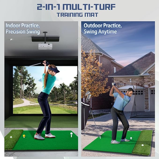 Upgrade Multi-Function Golf Hitting Mat – MyVoice 5x4ft Thickened Mat with Interchangeable Turf, Durable Non-Slip Base for Indoor & Outdoor Practice, Ideal for Golfers of All Levels