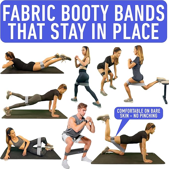 Resistance Bands for Working Out with Workout Bands Guide. 4 Booty Bands for Women Men Fabric Elastic Bands for Exercise Bands Resistance Bands for Legs Bands for Working Out Hip Thigh Glute Bands Set-FlexoryFit