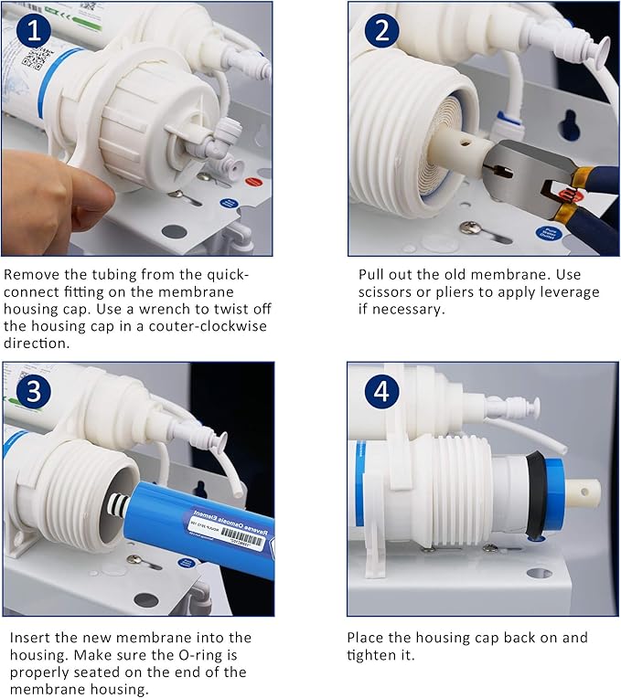 Membrane Solutions 36 GPD RO Membrane and Housing Set, Reverse Osmosis Membrane Replacement with Housing, Wrench, 1/4" Quick-Connect Fittings, Check Valve for Water Filter Purifier