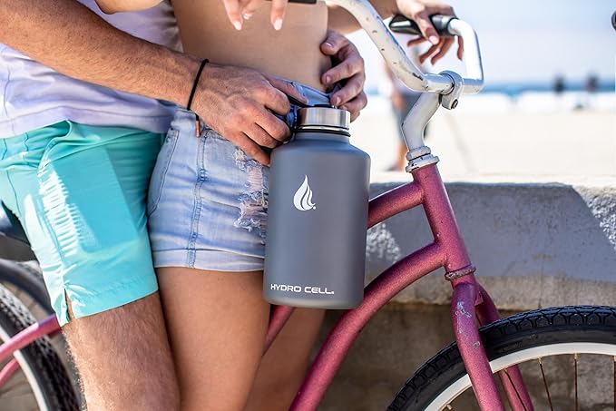 HYDRO CELL Stainless Steel Insulated Water Bottle with Straw - For Cold & Hot Drinks - Metal Vacuum Flask with Screw Cap and Modern Leakproof Sport Thermos for Adults (Graphite 64oz)