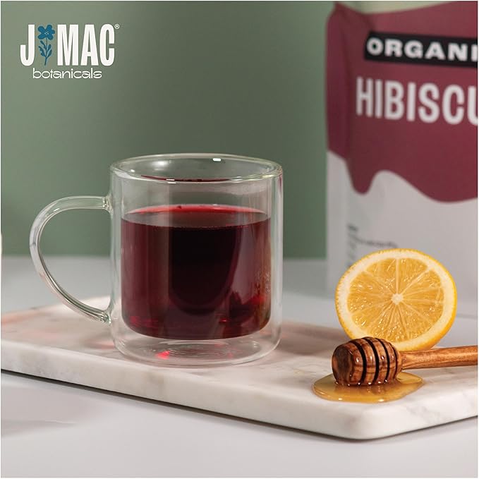 J Mac Botanicals, Organic Hibiscus Flower (4 ounce), Hibiscus tea, cut & sifted flowers, dried from Egypt, herbal tea leaves, Flor de Jamaica, edible-FlexoryFit