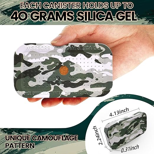 40 Gram Gun Safe Dehumidifier Camouflage, Rechargeable Desiccant Canister Dehumidifier Bags, Reusable Silica Gel Packets Moisture Absorbers for Car, Bathroom, Basement [2 Pack]