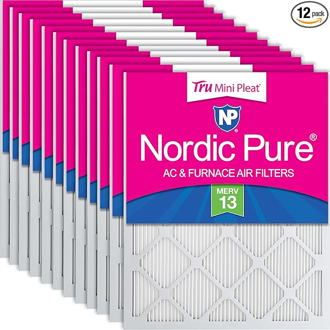 Nordic Pure 18x24x1 (Actual Size: 17 1/2 x 23 1/2 x 3/4) Tru Mini Pleat MERV 13 AC Furnace Air Filters – 2.5X More Media for Longer-Lasting, High-Efficiency Filtration - 12 Pack