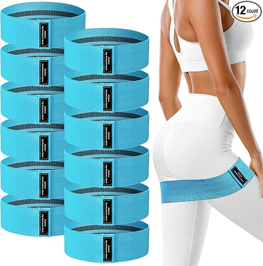 12 Pcs Fabric Resistance Bands for Working Out Booty Workout Stretch Exercise Bands Non Slip for Legs Squat Resistance Loop for Women Men Starter Butt Hip Thigh Fitness-FlexoryFit