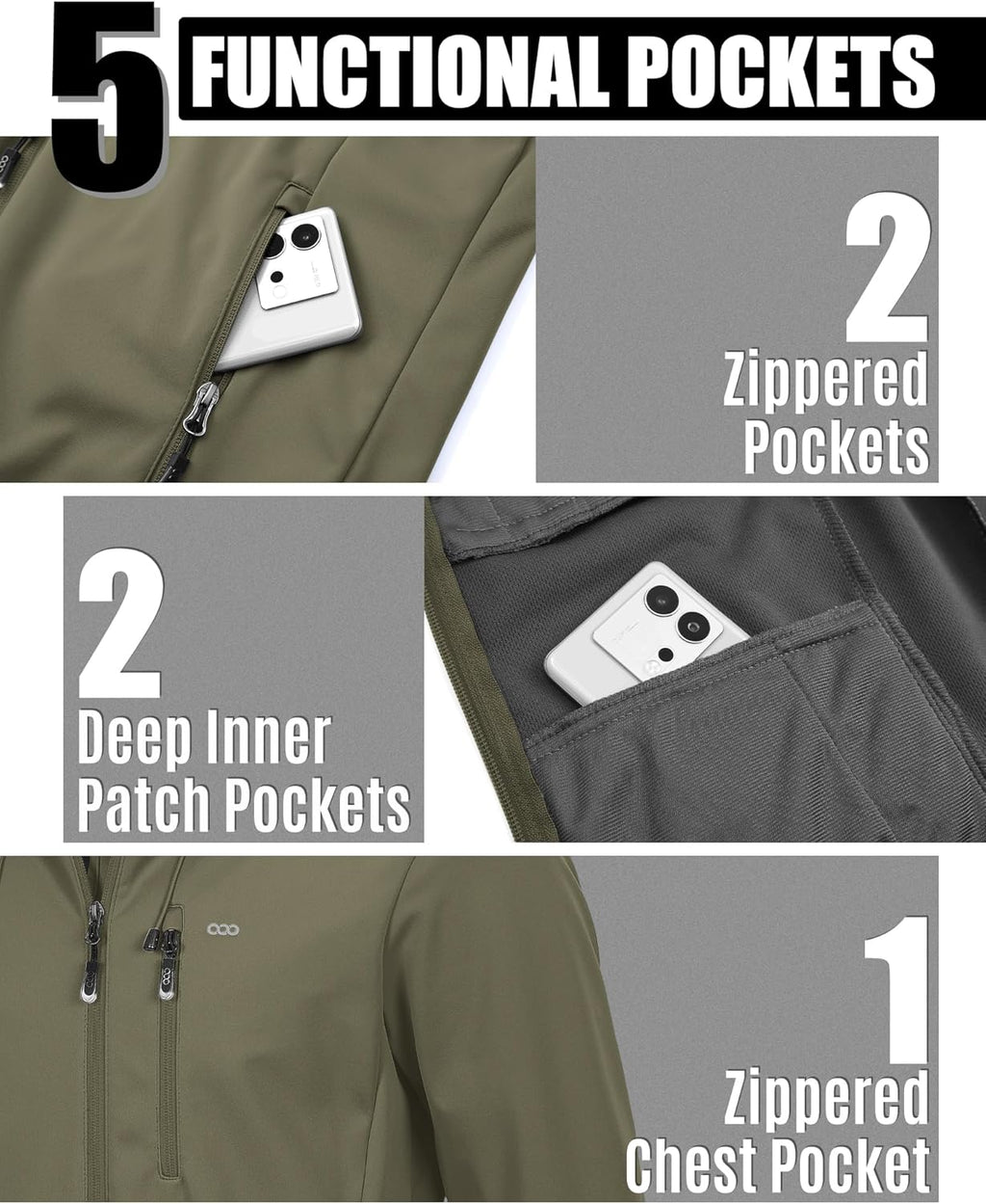 33,000ft Men's Softshell Jacket with Hood Waterproof Windbreaker Lightweight Rain Shell Jacket for Outdoor Hiking Travel