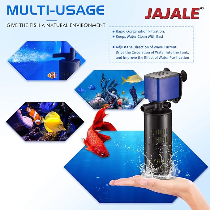 320 GPH Internal Filter Submersible Pump - 3 in 1 Aquarium Fish Tank Pump with Oxygenation, Filtration & Water Cycling, 3.9 ft max lift, 20W - 2 Pack