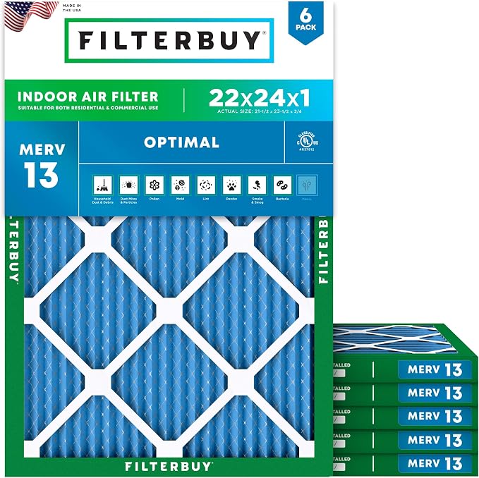 Filterbuy 22x24x1 Air Filter MERV 13 Optimal Smoke & Allergy Defense, by Filterbuy