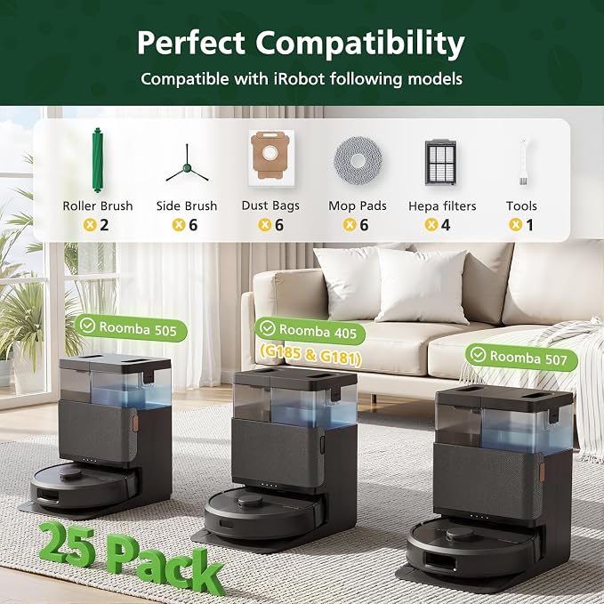 25 Pcs Replacement Parts Kit for iRobot Roomba Plus 405/505 / 507 Combo Robot - Image 2