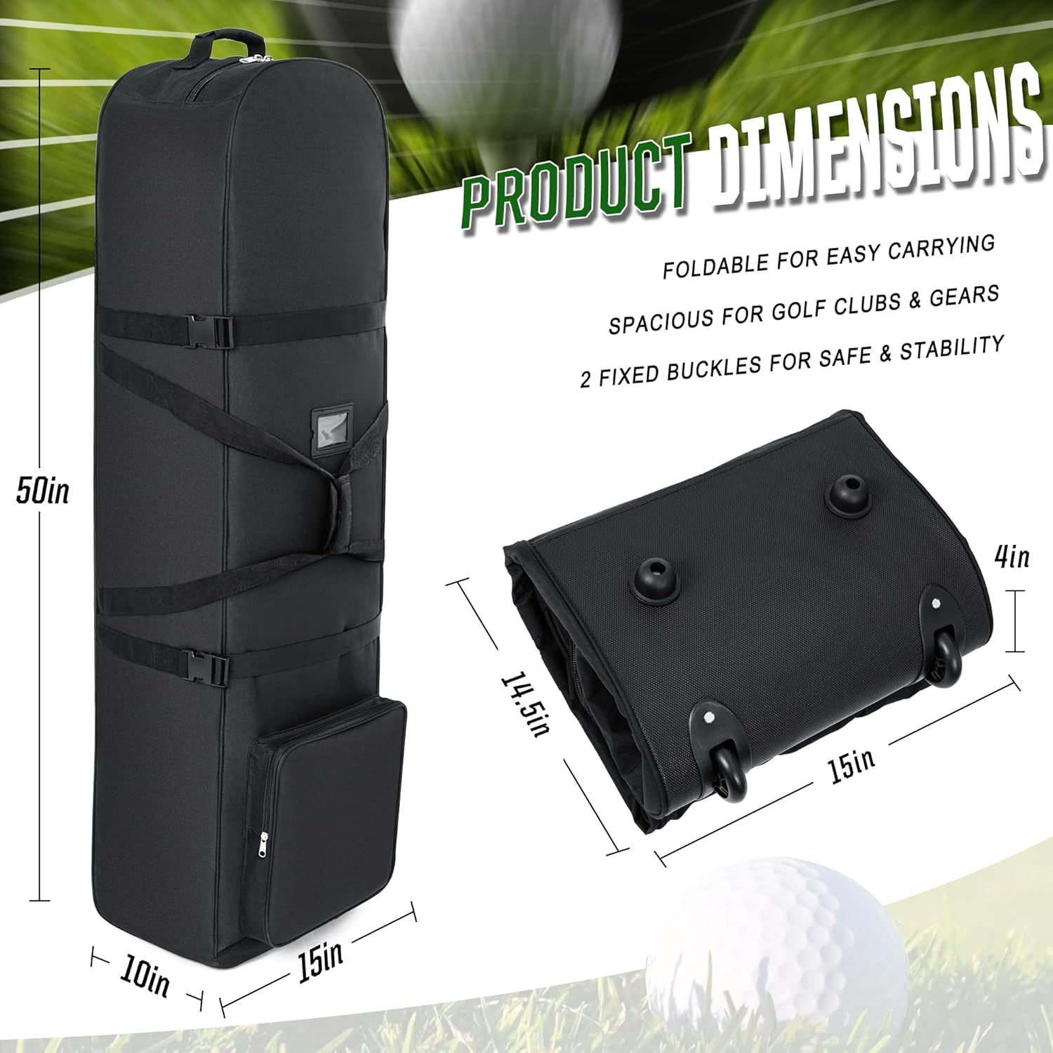 Golf Travel Bags for Airlines with Adjustable Support Rod and Detachable Shoulder Straps, Soft Foldable Golf Club Travel Covers, 900D Heavy Duty Oxford