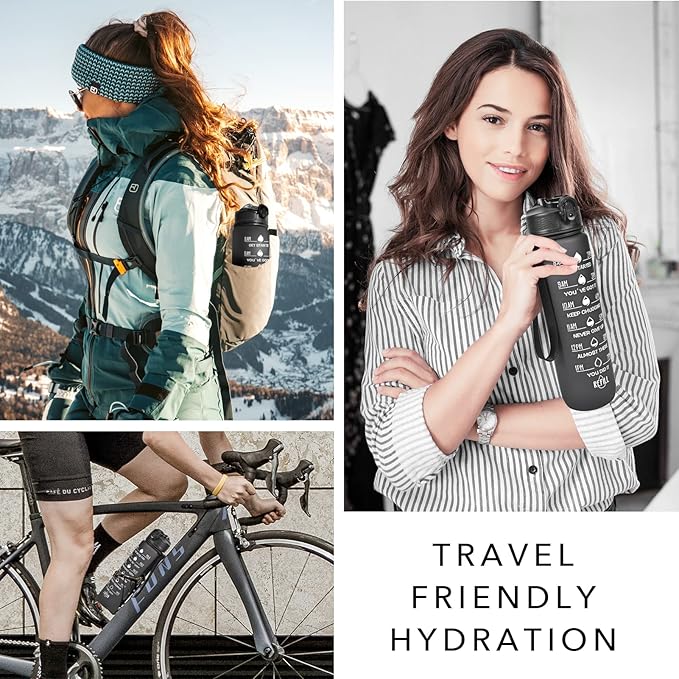 Hyeta 32 oz Water Bottles with Times to Drink and Straw, Motivational Water Bottle with Time Marker, Leakproof, Drinking Sports Water Bottle for Fitness, Gym and Outdoor-FlexoryFit