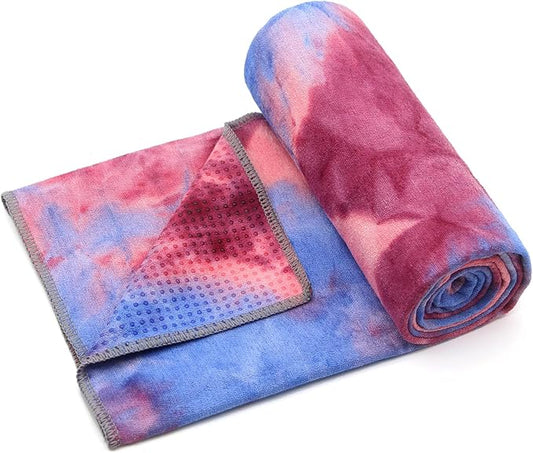 Eunzel Yoga Towel,Hot Yoga Mat Towel with Grip Dots Sweat Absorbent Non-Slip for Hot Yoga, Pilates and Workout 24" x72", Red & Blue-FlexoryFit